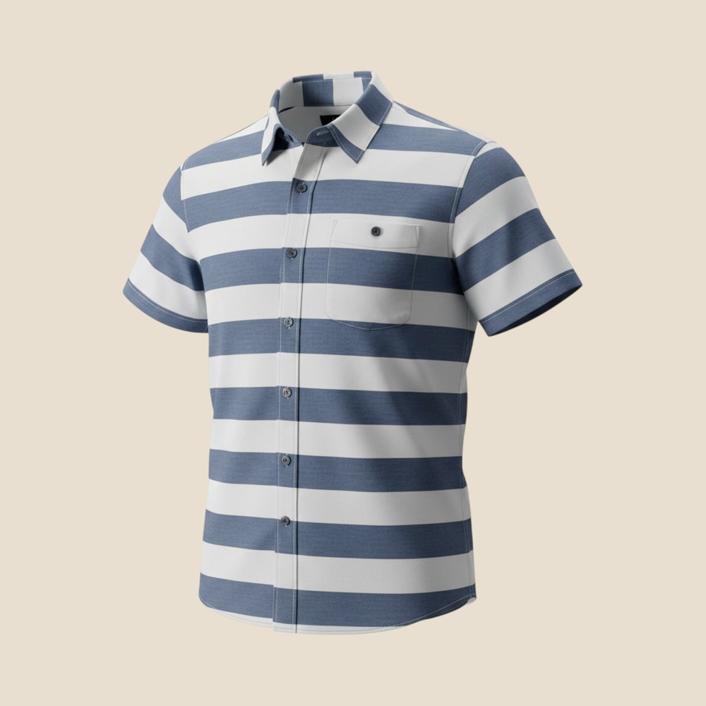 Carbon Button Down Shirt Mens L Blue White Striped Short Sleeve Good Classic Fit